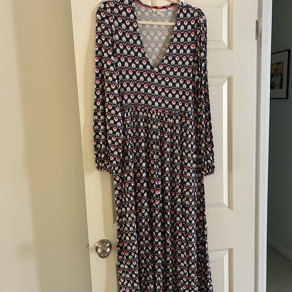 Boden Navy blue and White Long Sleeve Jersey Dress